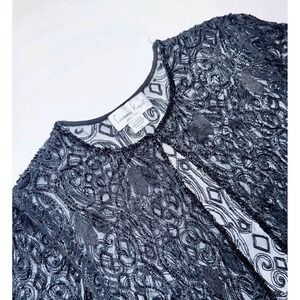Laurence Kazar Vintage Black Beaded Sequin Mesh Formal Evening Jacket Cardigan M